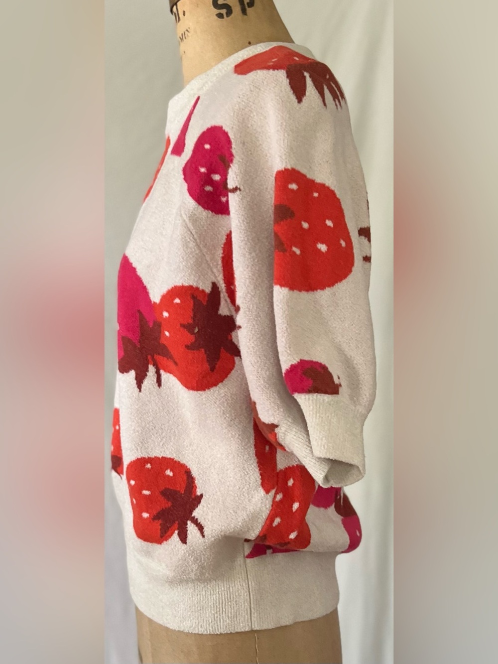 Ann Taylor Strawberry Print Short Sleeve Sweater M - Picture 3 of 9